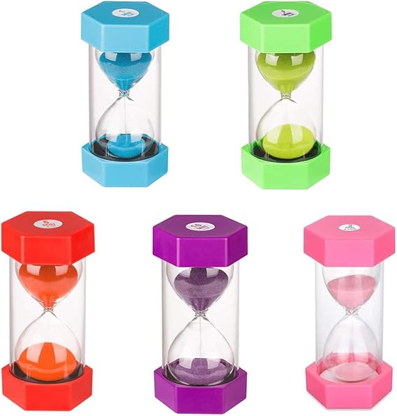 Hourglass Kids Hourglass Timer Hourglass Set Colorful Sand Clock Kitchen Timer Time Management Includes 1 Minute, 3, 5, 10, and 30 Minutes(5 Pieces)…