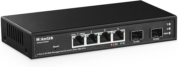 MokerLink 4 Port 2.5G Managed Switch with 2 Port 10G SFP+ Slot, 4 x 2.5Gigabit Base-T Ports Compatible with 10/100/1000Mbps, Mini Size Metal Web Managed Fanless Network Switch