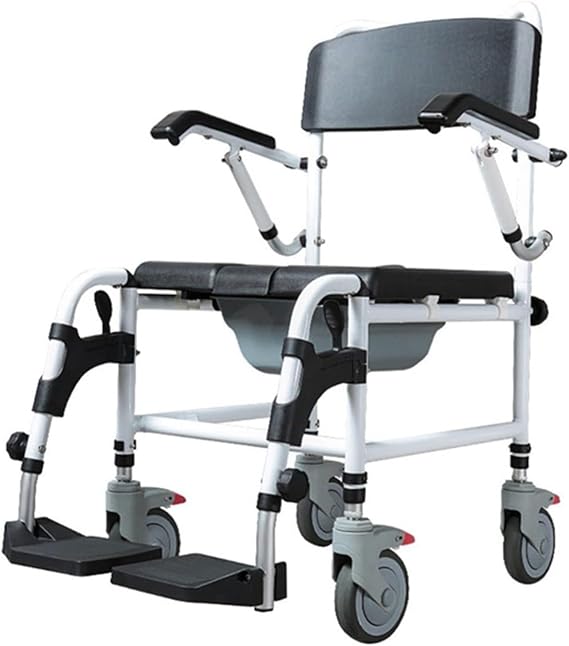 Commode Shower Wheelchair, ble Toilet Chair with Removable Pot Padded Seat Lift Able Armrest Swing Leg Lockable Wheels Bedside Commodes ?For Elder Disabled People