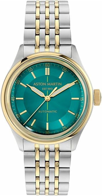 Aston Martin TS1 Automatic Collection Luxury Mens Watch Timepieces with a Gold & Silver Bracelet Featuring a Two Tone Case and a Green Dial