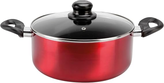 Sitram Cherry 712390 Saucepan Pressed Aluminium Diameter 24 cm Non-Stick Coating Metallic Red with Glass Steam Lid for All Hobs Including Induction