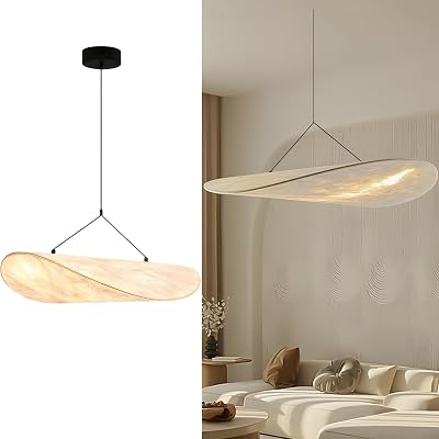 BOFEA-Modern Silk Hanging Pendant Light,Large White Light Fixture,Japanese Style Adjustable Height Pendant Ceiling Lights,Wabi Sabi Deco Hanging Light for Living Room Kitchen Island Dining Room31.5