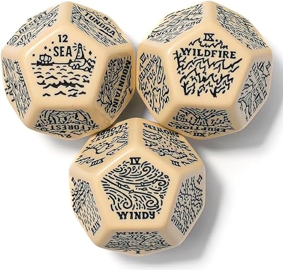 Weather, Severe Weather & Geography Generator Dice Set | 3 Jumbo D12s for D&D, Pathfinder & TTRPGs | Hand-Illustrated | Worldbuilding & Encounter Inspiration for Game Masters (Bone)