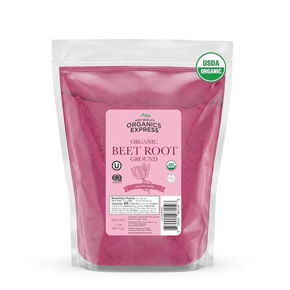HQOExpress Organic Beetroot Powder - Organic Superfood - Nitric Oxide Booster - Non-GMO - Kosher - Sustainably Grown - 34oz Chef Jar