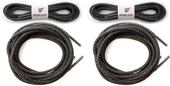 IRONLACE Unbreakable Round Bootlaces 1500-Pound Breaking Strength/Pair Black 63-Inch & 72-Inch 3.2mm Diameter 1-Pair Bundle