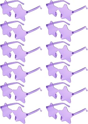 NACHLYNN 12 Pcs Pentagram Glasses Purple Rimless Star Shaped Sunglasses Transparent Sunglasses for Party Costumes Cosplay