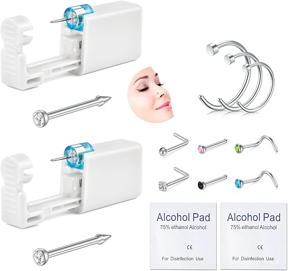 AVYRING 8Pcs Nose Piercing Kit - Painless Self Piercing Gun with 20G Nose Rings Studs