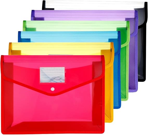 Plastic Expanding File Folder, 6 Pack Expandable Folder, Assorted Colors | Transparent Folders for Documents with Snap Closure, Expandable Envelope, No Dividers, Large Capacity, Fit Letter/A4 Size