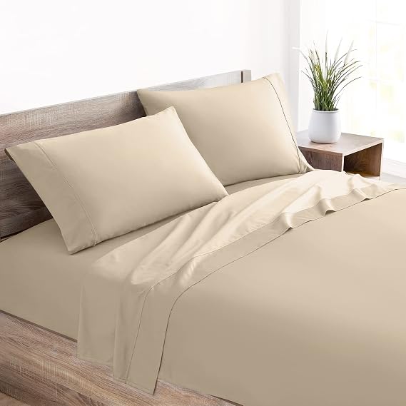Mellanni 400TC Cotton Sateen Sheets, Full Beige, 4 Piece Set