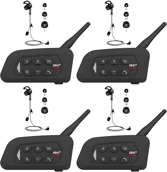 Referee Communication System Sets, V4C Plus Referee Headsets with USB C Interface Right Earpiece for Volleyball Official Football Coach Crews Soccer Handball (4 Pack)