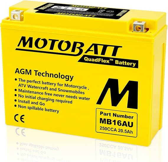 MotoBatt MB16AU (12V 20.5 Amp) 230CCA Factory Activated QuadFlex AGM Battery