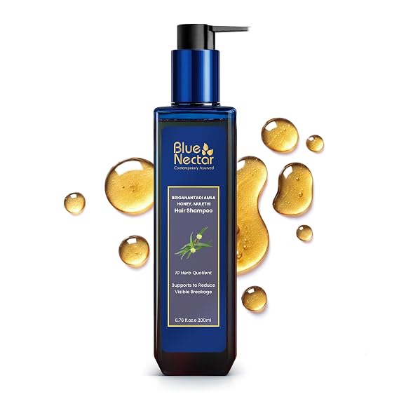 Blue Nectar Anti Hair Fall Shampoo with Amla, Honey and Mulethi, Paraben and Sulfate Free Shampoo for Women and Men Natural Hair Shampoo for Thick Hair (10 Herbs, 6.76 Fl oz)