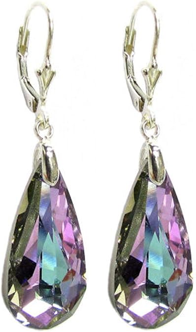 Sterling Silver Leverback Dangle Earrings made with Austrian Crystal