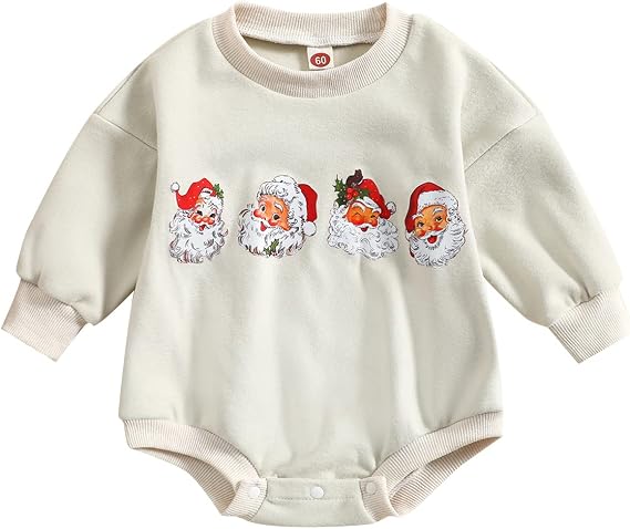 ZAXARRA Newborn Baby My First Christmas Outfit Girl Boy Christmas Clothes Cute Santa Sweatshirt Bubble Romper for Fall Winter
