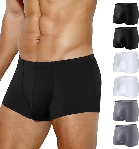Arjen Kroos Men's Boxer Briefs, Sexy Silky Breathable Ice Silk Mens Trunks Underwear, Underwear for Men 6 Pack | Cooling breathable fabric wicks moisture & prevents chafing / for gym, work & all-day comfort