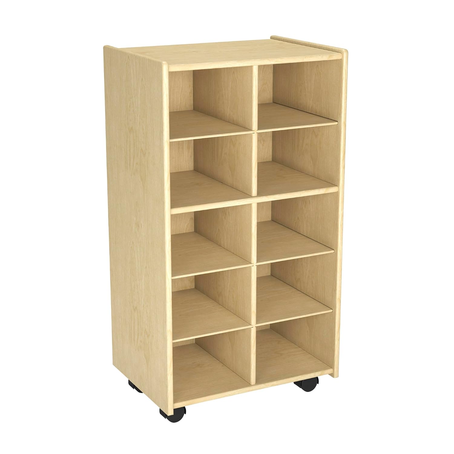 Childcraft Mobile Cubby Storage Unit, 10 Bin Capacity, Wooden, 19-12 x 14-14 x 36 Inches