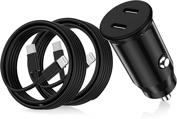 Fast Car Charger for iPhone, Dual PD USB C Fast Car Charging Adapter and Type C to Lightning Cable Cord for Apple 14 Pro/14 Pro Max/14/13 Pro/13 Max/12 Mini/12/11/X/XS/SE/7S/6 Plus/5S,for iPad