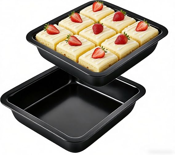2 Pcs 8 Inch Square Cake Tin Set of 2,Small Stainless Steel Cake Mould | Non-Stick Square Brownie Pan Tray for Baking,Deep Cake Pan for Brownies,Deep Baking Tray for Wedding,Birthday and Party