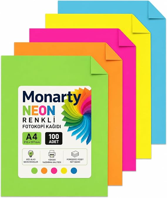 A4 Neon Renkli fotokopi kağıdı 100 Adet