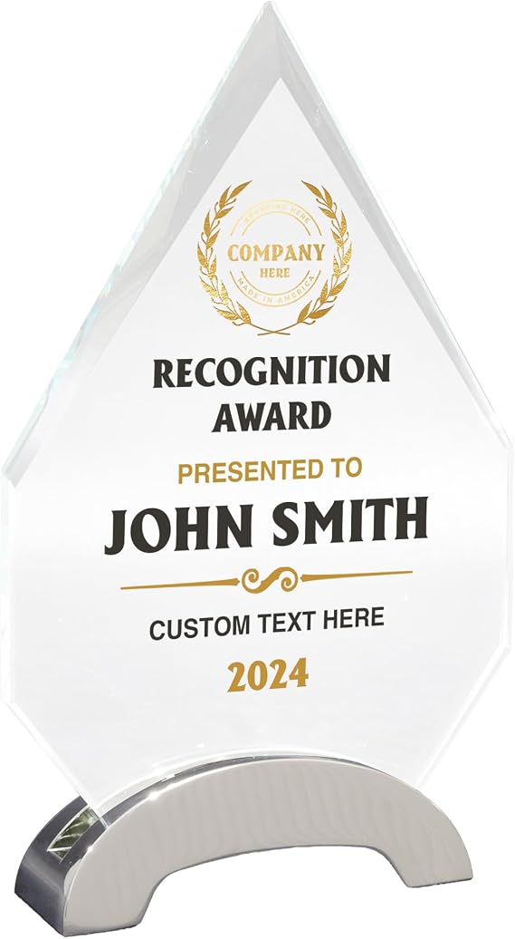 Basic Fundamentals 7 1/2" Personalized Award Plaque, Glass, 7.5x5 Inch, Modern Style, Trophy