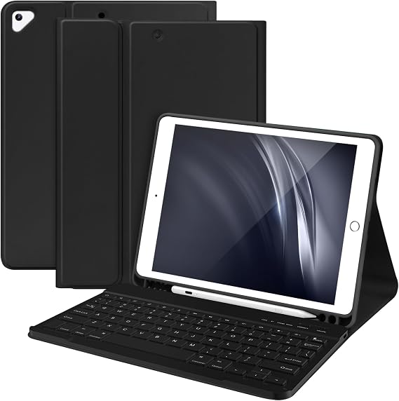 TaIYanG Keyboard Case for iPad 9th/8th/7th Generation,Folio Keyboard Case for iPad 10.2" 2021/2020/2019/iPad Air 3rd Gen 2019/Pro 10.5 2017 Case with Pencil Holder, Auto Wake/Sleep Function, Black