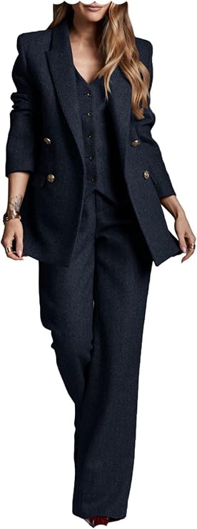 Women's Herringbone Tweed 3 Piece Suit Office Business Set