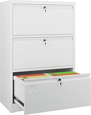 SUXXAN 3 Drawer File Cabinet, Lateral Filing Cabinet with 3 Locks for Home Office, Black File Cabinets with Business Card Holder for LetterLegalF4A4 Hanging Files