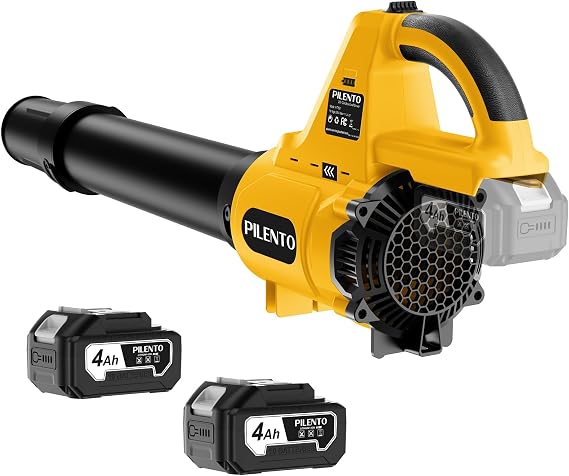 Leaf Blower Cordless with 2 4.0Ah Battery Operated and Fast Charger, 580CFM 180MPH Electric Leaf Blower, 3 Speed Mode, 20V Powered Handheld Blowers for Lawn Care, Blowing Leaves, Small Gravel, Yellow