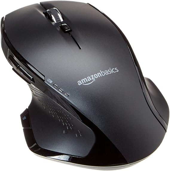 Amazon Basics Ergonomic Wireless Mouse with 2.4 GHz with USB receiver, fast-scrolling, clickable wheel - Black
