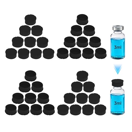 40PCS 3ml Glass Vial Caps, Silicone Protective Caps for 1ml 2ml 3ml Glass Vials, Peptide Storage Protective Cap, Reusable Vial Covers for Peptide Storage by KNOCKO (Black)