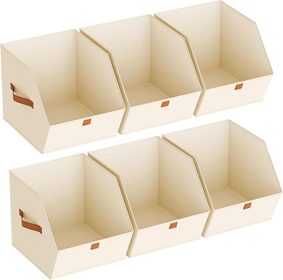 Homsorout Wardrobe Storage Drawer Organiser - 6 Pack Fabric Storage Basket for Bedroom, Foldable Deep Drawer Dividers for Underwear, Sheets, Shirts, Pants, Towels, Socks, Beige