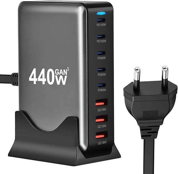440 W USB C Charger Multiple 8 Ports USB Fast Charger USB Charging Station with 5 USB-C and 3 USB-A Charger PD PPS 100 W USB C Power Supply for MacBook Pro/Air iPad Pro/Air Sumsung etc