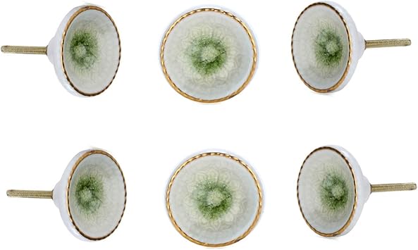 Perilla Home Set of 6 Marrakech Ceramic Light Green Knob Round Small Knobs Kitchen Cabinet Cupboard Glass Door Dressser Wardrobe and Drawers Pull Knob