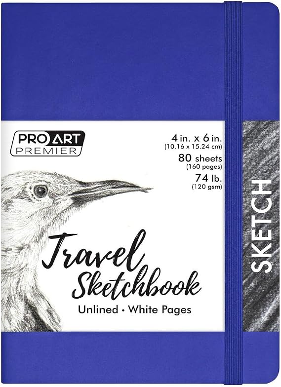 Pro Art Premier Sketch Book Travel 6"x 4" White 74lb Royal Blue 80 Sheets, Sketch Book, Sketchbook, Drawing Pad, Pad, Drawing Paper, Art Book, Paper, Sketchbook for