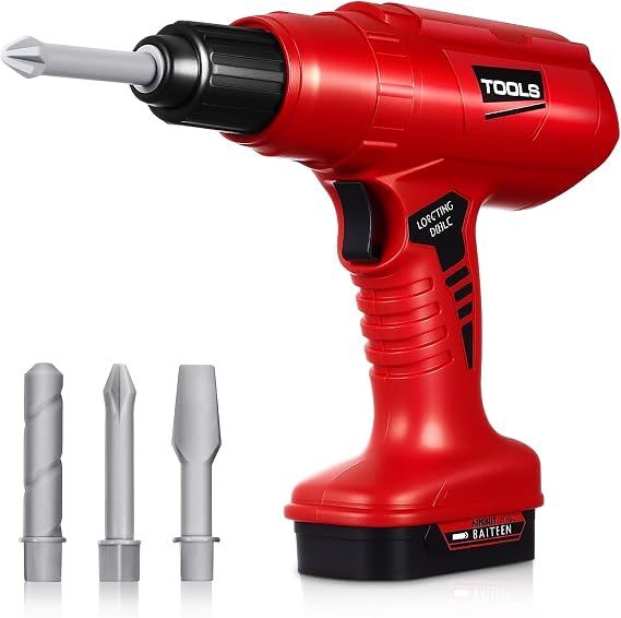 Arrowbash Toy Drill Set with 3 Interchangeable Drill Bits Electric Play Tool with Realistic Sound Construction Toy Tools Birthday Gifts for Kids Boys Girls