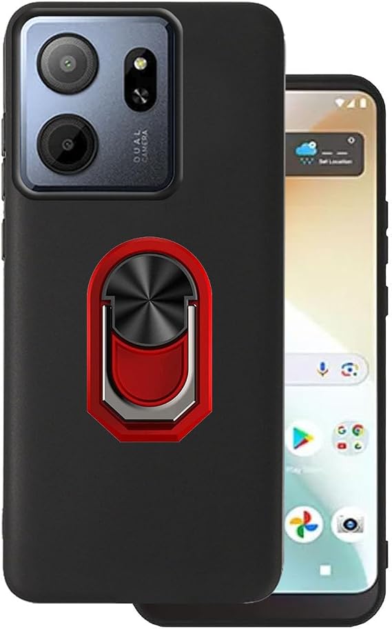 for Consumer Cellular IRIS Connect 2 Case Compatible for Speakeasy Smart Phone Case Cover Slim Shock Protective Kickstand 360 Ring Holder Defender -Red