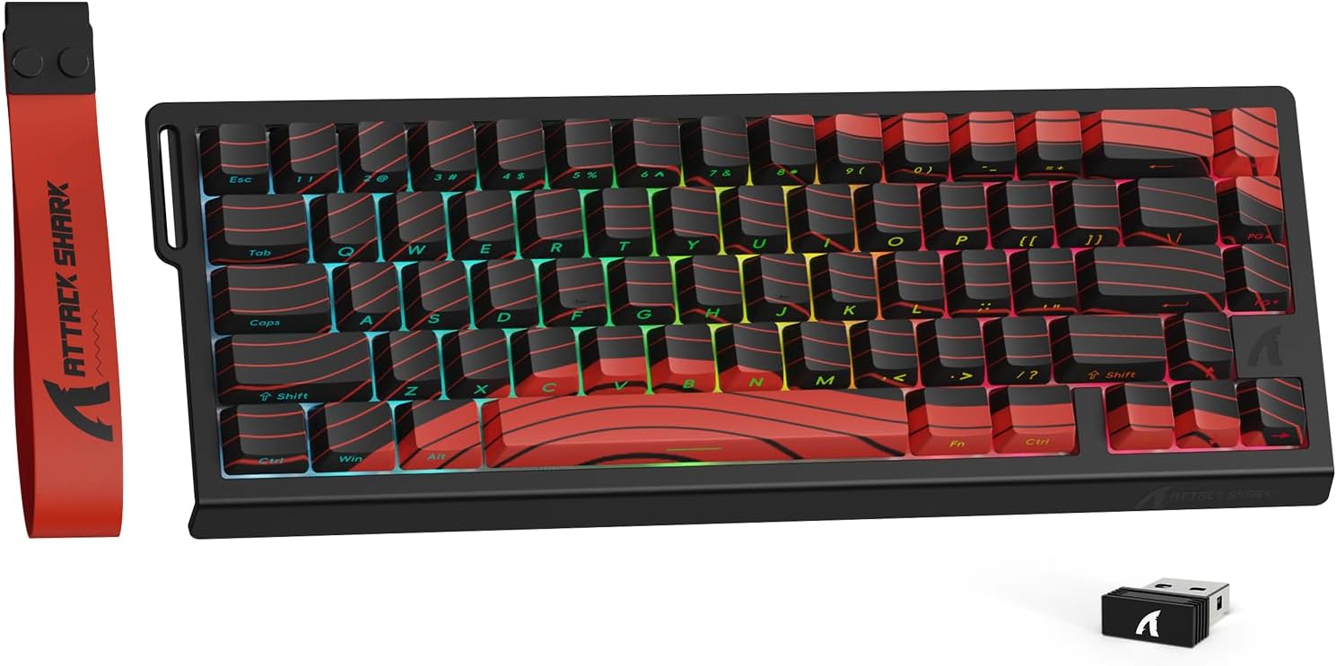 ATTACK SHARK X68PRO HE Rapid Trigger Keyboard, Fast Response, 3 Modes Connection, 2.4G Bluetooth, USB-C Wired, 8KHZ Gaming Keyboard, Rapid Trigger, Adjustable Actuation, RT0.01 mm, Compact 66 Keys