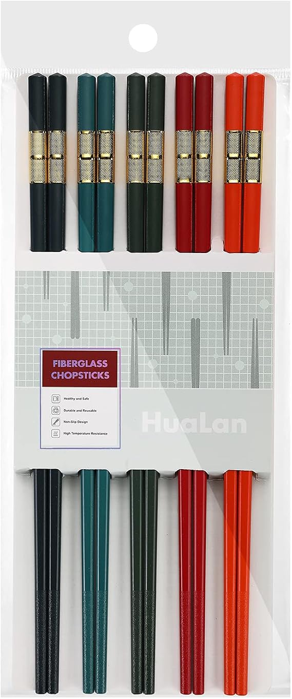 Fiberglass Reusable Chopsticks Set Dishwasher-Safe Household/Restaurant Chopsticks 5 Pairs