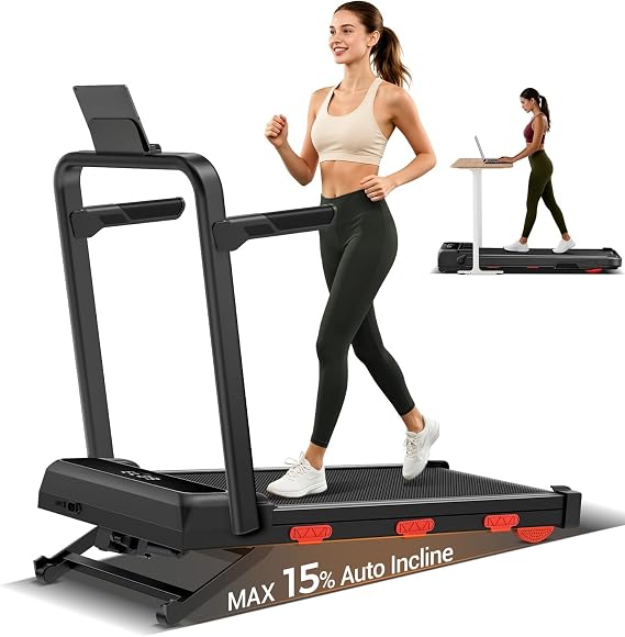 15% Auto Incline Walking Pad Treadmill with 12-Level, 43 High Armrests