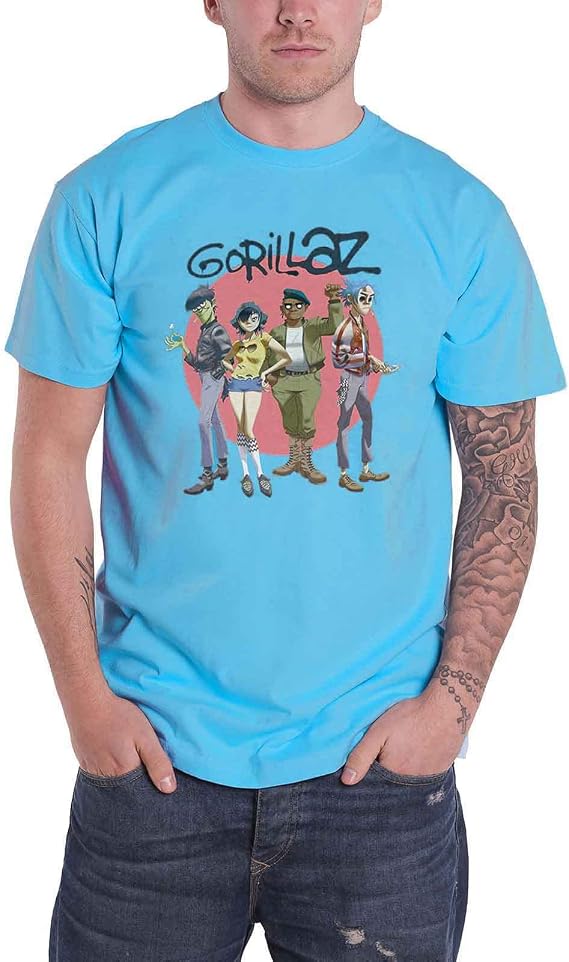 Gorillaz T Shirt Group Circle Rise Band Logo Official Mens Sapphire
