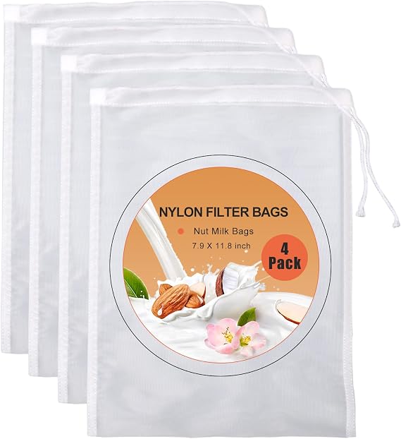 Kimmama Nut Milk Bag, Cheese Cloth Bag for Straining, Nylon, 7.9x11.8",4Pcs