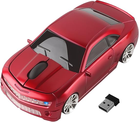 2.4GHz Wireless Mouse Small Cool Sports Car Shape Mouse Ergonomic Optical Mice Mini Portable Cordless Computer Mouse with USB Receiver for Laptop PC,Red