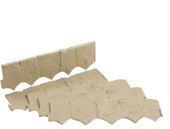 Suncast Flagstone No Dig Border Edging for Garden, Lawn, or Landscaping, Light Tan Marble (Set of 5), Made in The USA