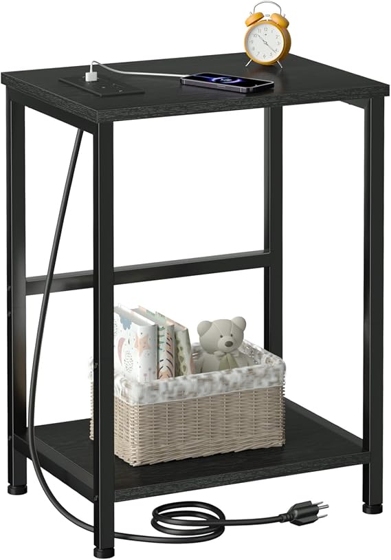 LOAKEKEL Small End Table, Side Table with Charging Station