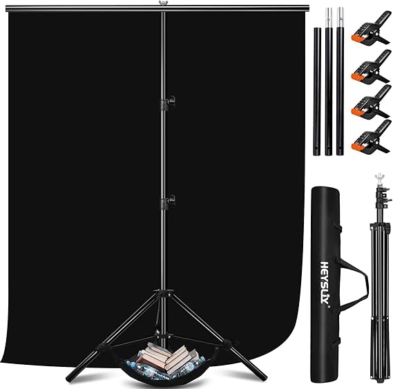 Black Screen Blackground with Stand 2x2M/6.5x6.5Ft,1.5 x2M BlackScreen Photography Backdrop Kit for Gaming,Photo Studio,Stream,Chroma Key