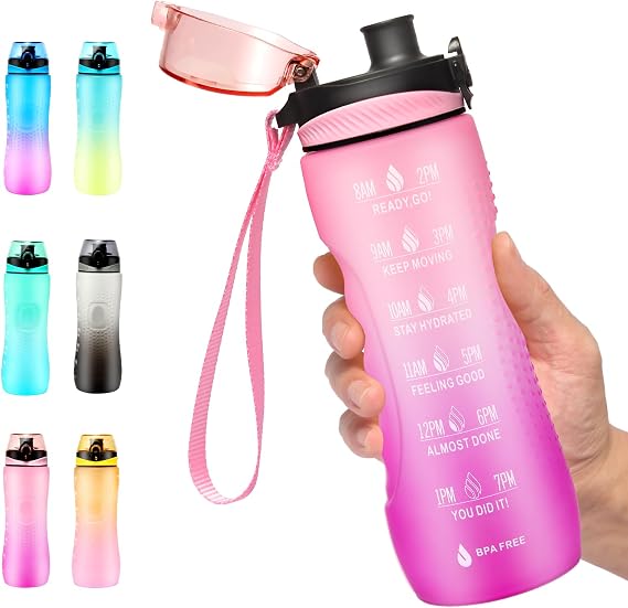 Water Bottle,25oz Motivational Drinking Bottles with Time Marker,Sports Water Bottle with Carrying Strap,Leakproof & BPA Free,Reusable,for Teenager, Adult,Outdoors, Cycling, School & Office