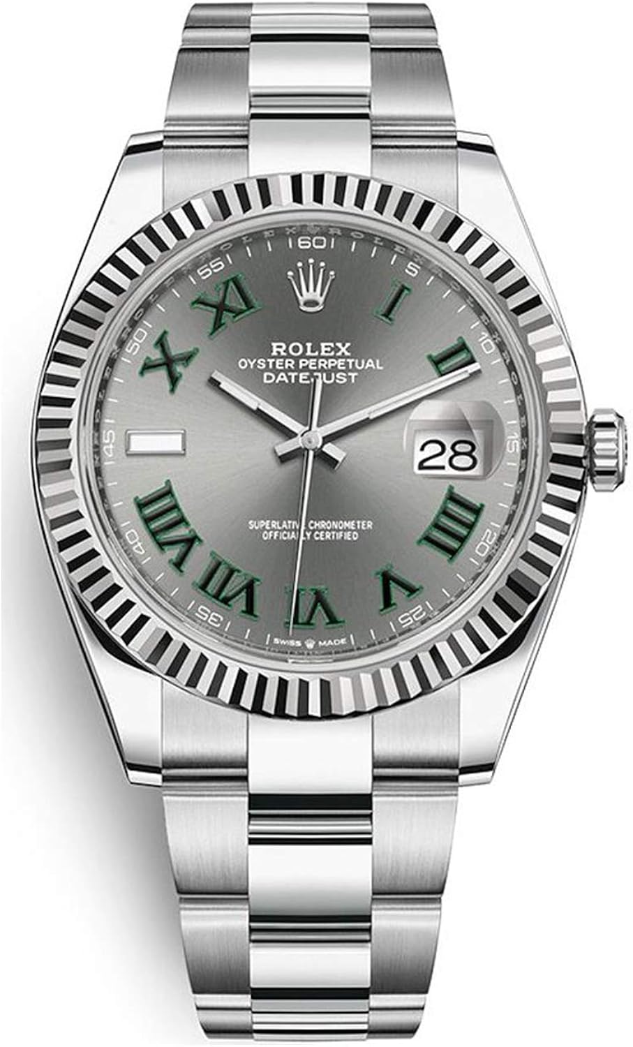 Rolex Datejust 41 Grey Dial with Green Roman Numeral Markers Men&amp;amp;#39;s Watch Ref. 126334