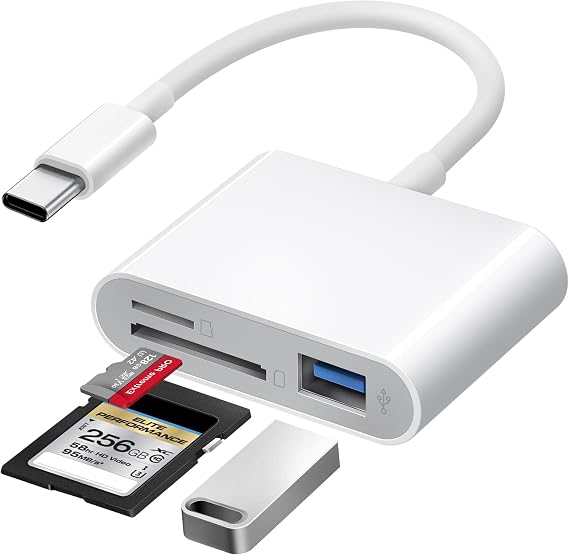 SD Card Reader for iPhone USB C, USB-C to SD/TF Memory Card Reader for iPhone 15/16 Pro Max with USB Port, High Speed Camera Adapter Compatible with iPad/MacBook Pro/Air, Android Phones and Tablets