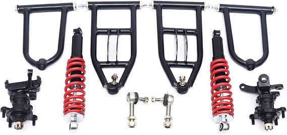 340mm Front Suspension Arm Assembly Kit, Suspension Swingarm Upper/Lower A Arm Steering Strut Knuckle Spindle &Wheel Hub Fit for Buggy Electric ATV Quad Bike Buggy Go Kart Parts