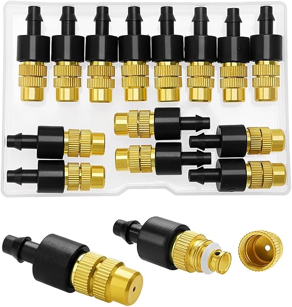 VooGenzek 15 PCS Adjustable Brass Misting Spray, Copper Atomizing Nozzle, Atomizing Sprinklers, Sprinkler Heads Nozzles for Garden Watering Greenhouse